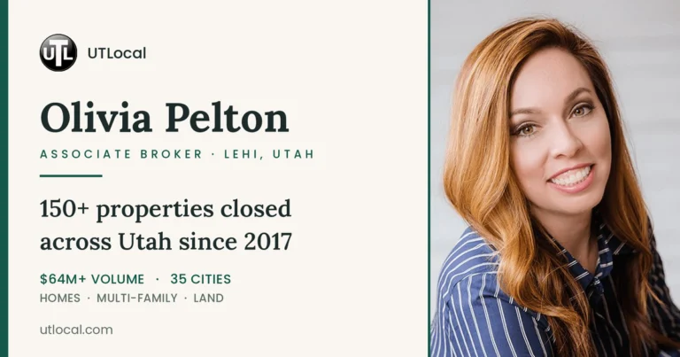 Olivia Pelton, Associate Broker with UTLocal in Lehi, Utah, who has closed over 150 properties statewide
