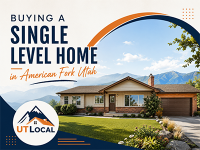 Established single-level rambler home on a quiet residential street in American Fork, Utah beneath Mount Timpanogos