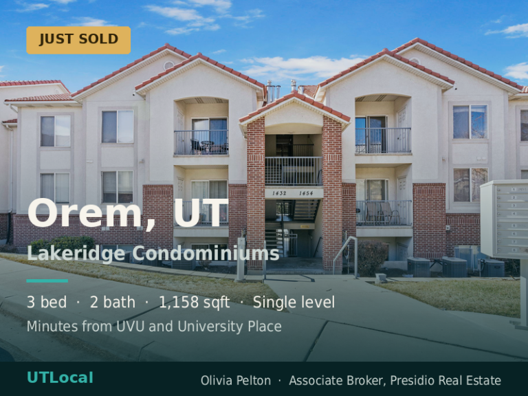 Exterior of the Lakeridge Condominiums in Orem, Utah, where Olivia Pelton just closed a condo sale