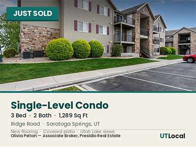 Sold single-level condo with stone-and-siding exterior in Saratoga Springs, Utah
