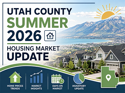 Utah County neighborhoods along the Wasatch Front under clear summer skies in 2026