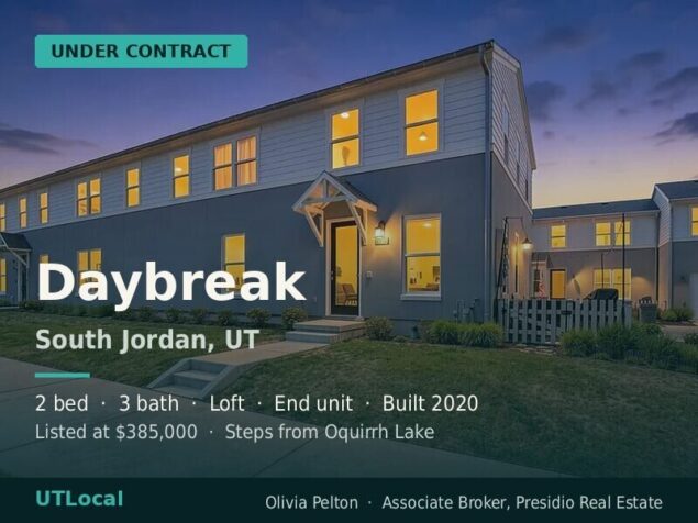 Under contract in the Daybreak community of South Jordan, UT — this end-unit townhome found its buyer this week after listing...